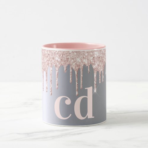 Silver rose gold monogram initials mug