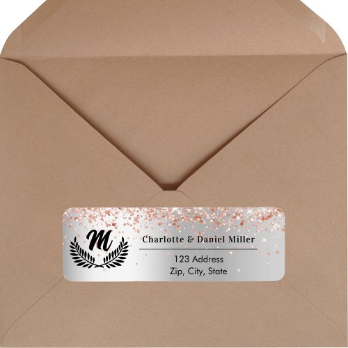 Silver rose gold monogram return address label