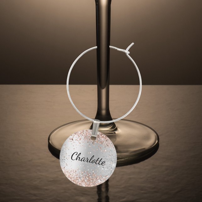 Silver rose gold name script wine charm (Creator Uploaded)