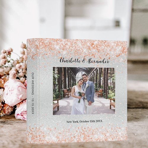 Silver rose gold photo glitter wedding album 3 ring binder