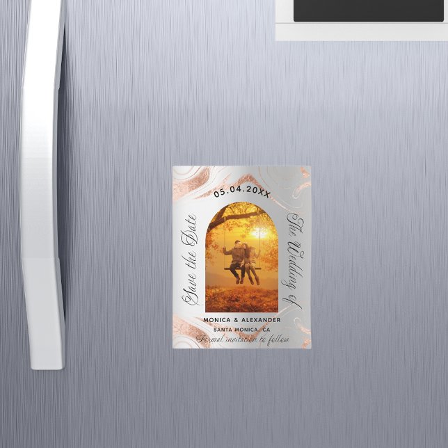 Silver rose gold photo wedding save the date (Creator Uploaded)