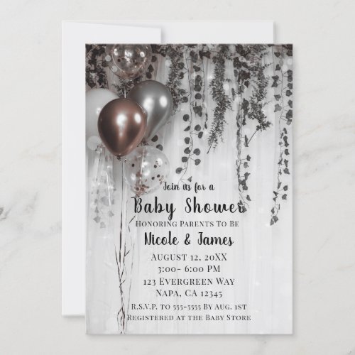 Silver  Rose Gold Pink Balloons Ivy Baby Shower Invitation