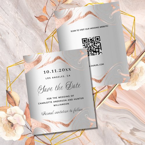 Silver rose gold QR budget wedding save the date