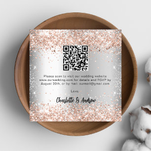 Silver rose gold QR code wedding RSVP Enclosure Card