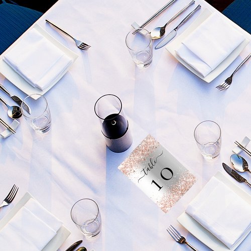 Silver rose gold sparkles elegant table number