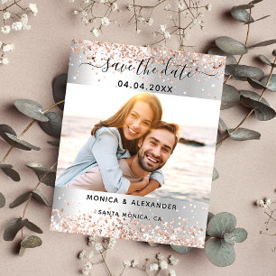 Silver rose gold sparkles wedding Save the Date Flyer