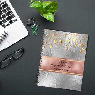 Silver rose gold stars business 2026 planner