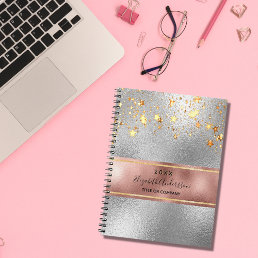 Silver rose gold stars business notebook