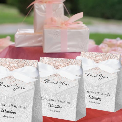 Silver rose gold thank you wedding favor boxes