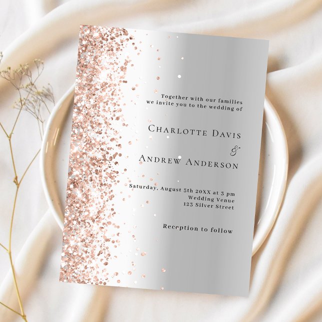 Silver rose gold wedding invitation (Creator Uploaded)