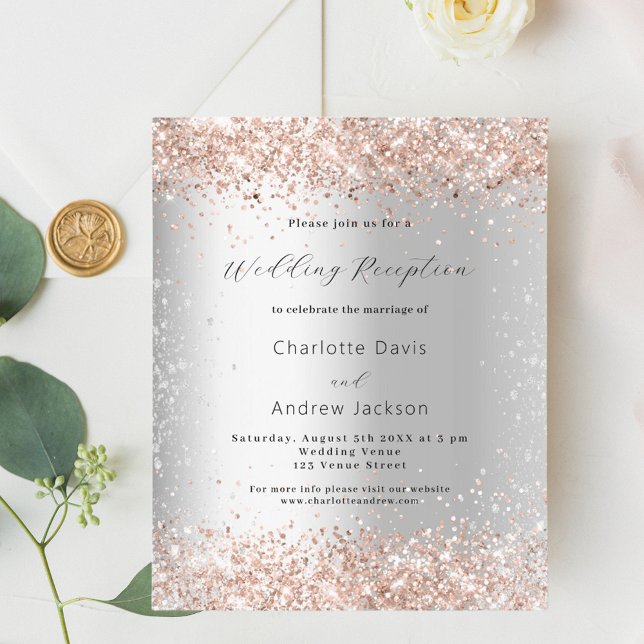 Silver rose gold wedding reception invitation (Creator Uploaded)