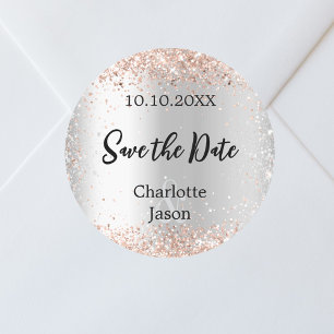 Silver rose gold wedding Save the Date Classic Round Sticker
