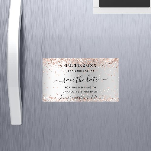 Silver rose gold wedding save the date magnet
