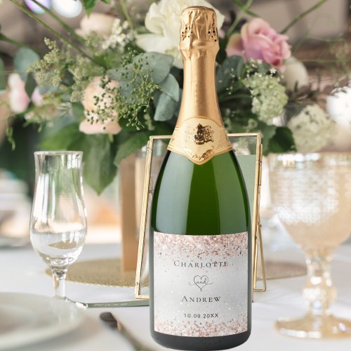 Silver rose gold wedding sparkling wine label