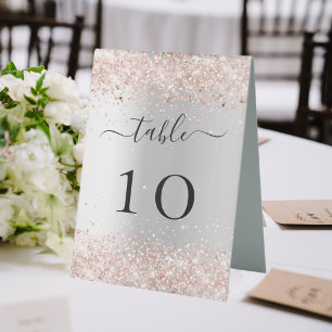 Silver rose gold wedding table number tent