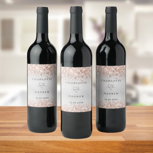 Silver rose gold wedding wine label