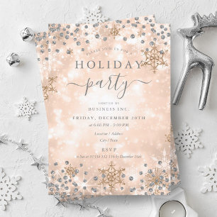 Silver Rose Gold Xmas Winter Company Holiday Party Invitation