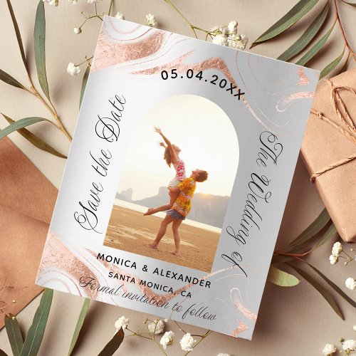 Silver rose photo budget wedding save the date