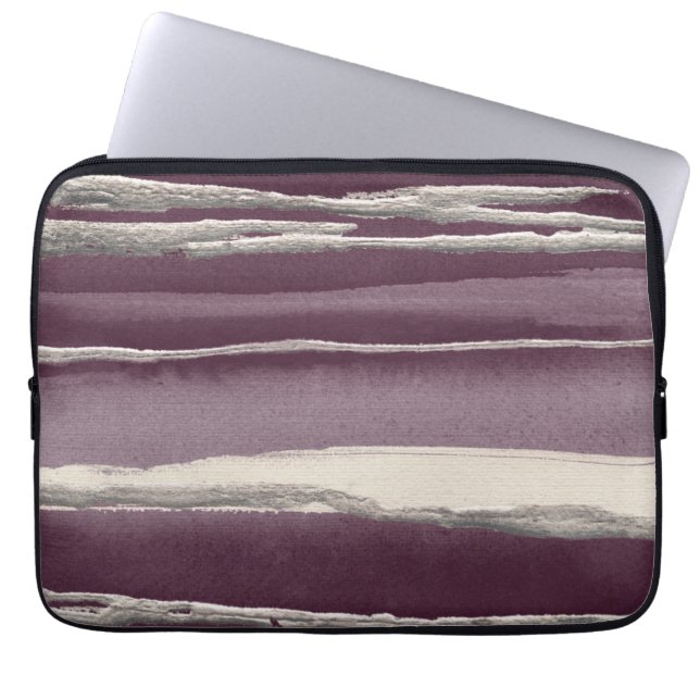 Silver Rose Purple Abstract Print Laptop Sleeve (Front)