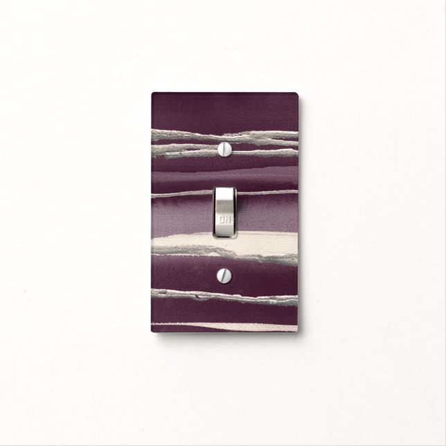 Silver Rose Purple Abstract Print Light Switch Cover (In Situ)