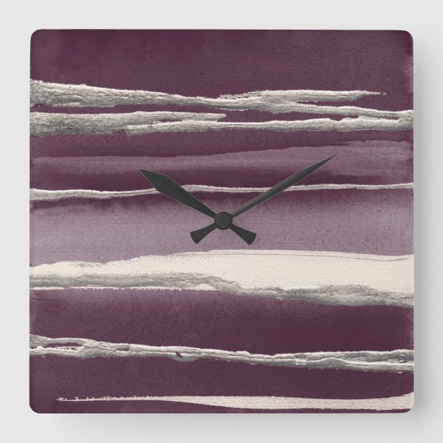 Silver Rose Purple Abstract Print Square Wall Clock (Front)