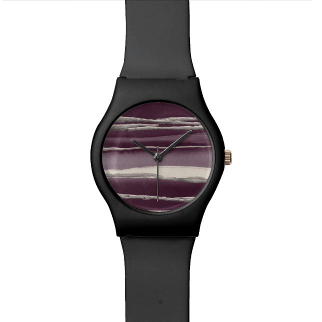 Silver Rose Purple Abstract Print Wrist Watch (Close Up)