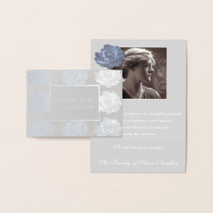 Silver Rose Tapestry Sympathy Thank You Foil 2 Card