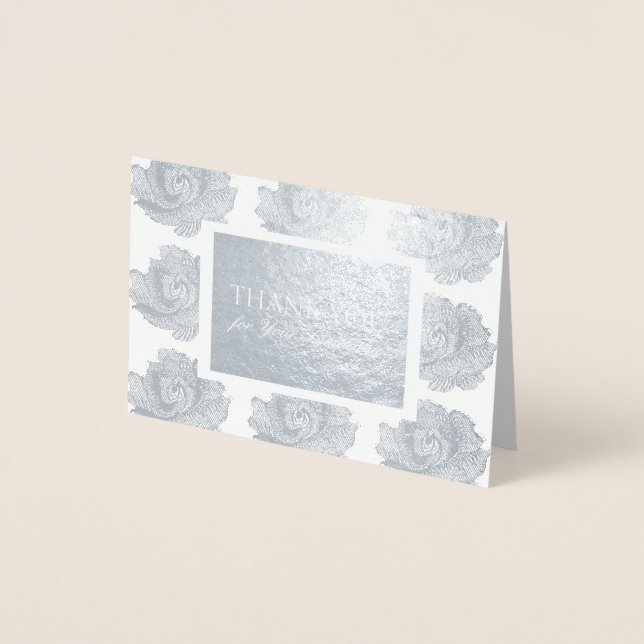 Silver Rose Tapestry Sympathy Thank You Foil Card (Front)
