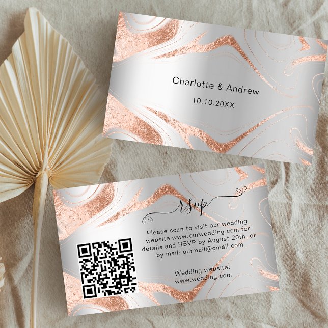Silver rose wedding response website QR code RSVP Enclosure Card (Creator Uploaded)