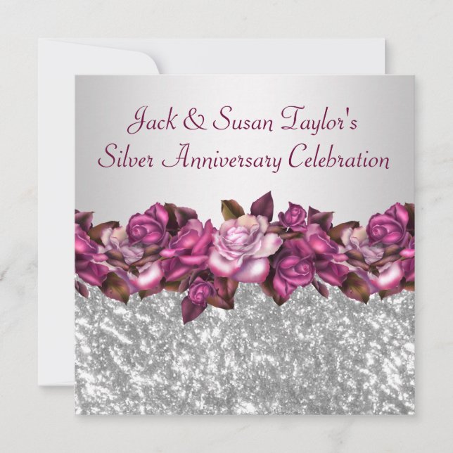 Silver Roses 25th Anniversary Party Invitation (Front)
