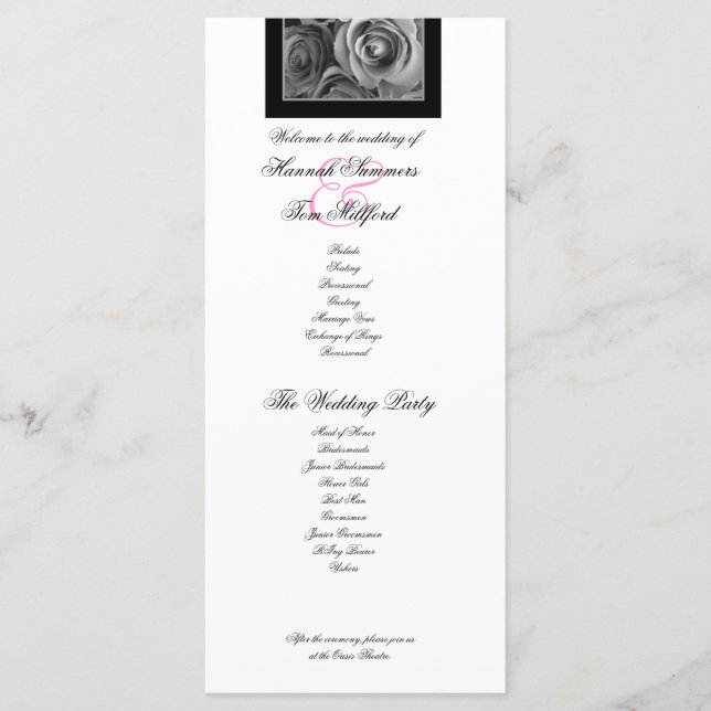 SILVER ROSES and PINK LACE Wedding Program (Front)