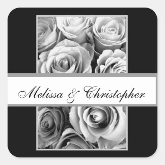 Silver Roses Bride and Groom Save the Date Sticker