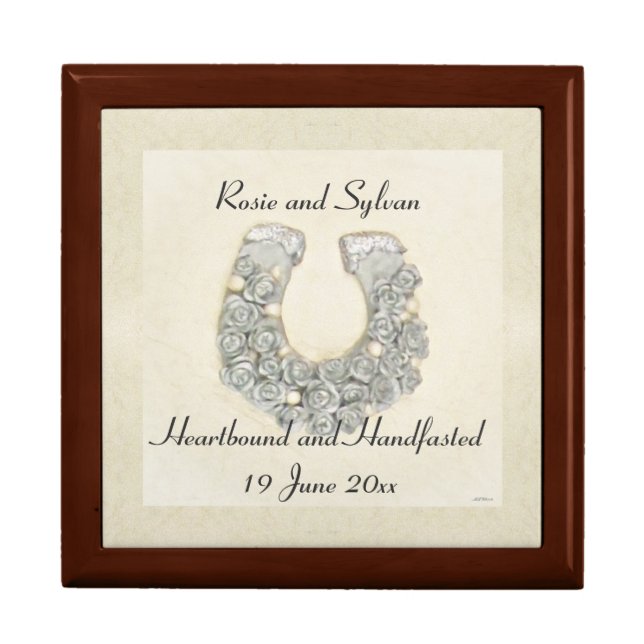Silver Roses Horseshoe Handfasting Cord Keepsake Box (Front)