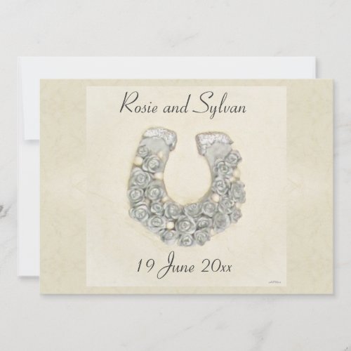Silver Roses Horseshoe Wedding Custom Invitations
