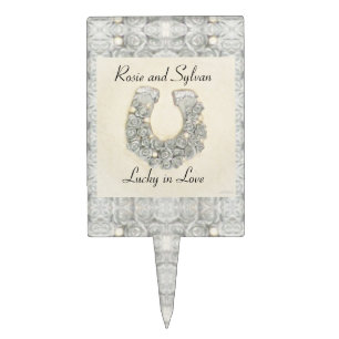 Silver Roses Horseshoe Wedding Reception Cake Topper