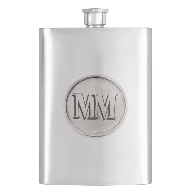 Silver Round with Monogram - Premium Flask (Front)