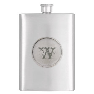 Silver Round with Monogram Rustic Western  Flask
