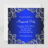 Silver Royal and Teal Blue Masquerade Party Invitation (Back)