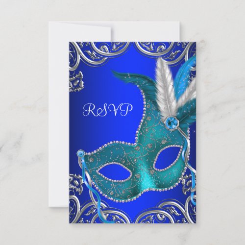 Silver Royal and Teal Blue Masquerade Party RSVP
