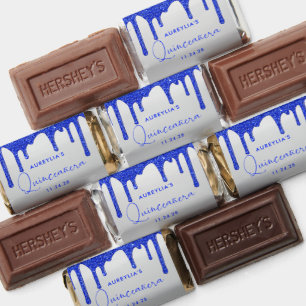 Silver Royal Blue Azul Glitter Drips Quinceanera Hershey's Miniatures