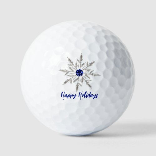 Silver Royal Blue Crystal Snowflake Happy Holidays Golf Balls