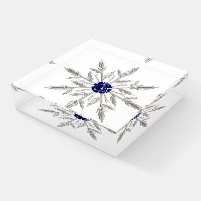 Silver Royal Blue Crystal Snowflake Paperweight (Angled)