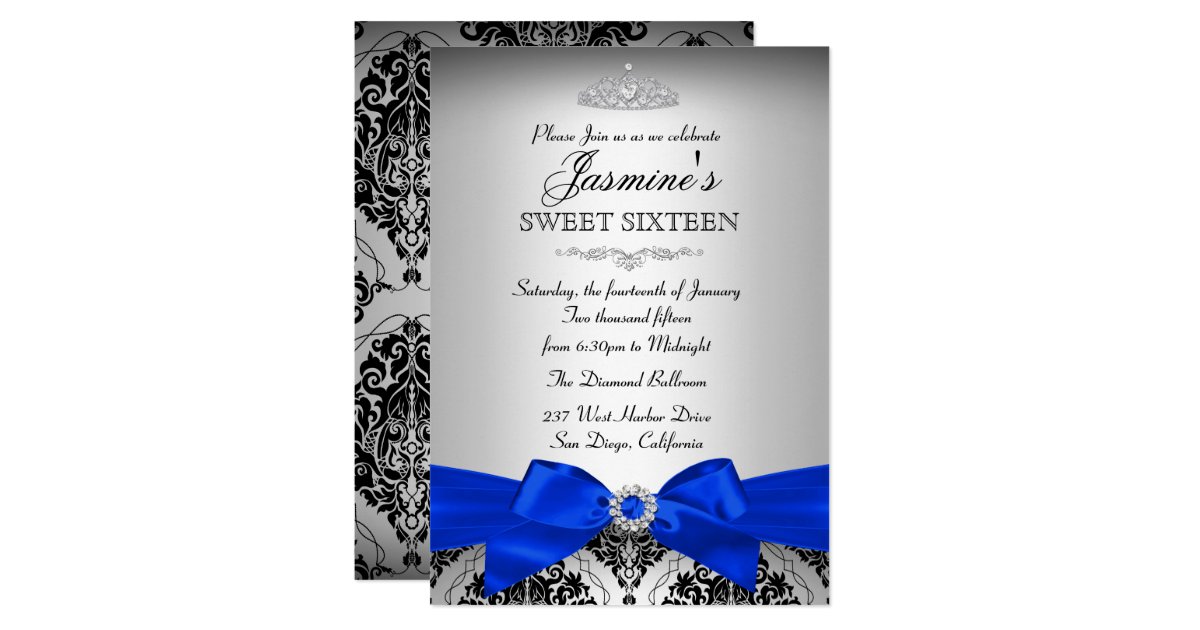 Royal Blue And Silver Sweet 16 Invitations 7