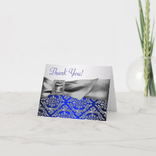 Silver Royal Blue Damask Thank You