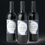 Silver Royal Blue Floral Quinceañera 16th Birthday Wine Label<br><div class="desc">Personalize these coordinating chic royal blue floral wine bottle sticker labels with your own wording or details.  Matching items available at The Happy Cat Studio Zazzle store! (c) The Happy Cat Studio</div>