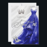 Silver Royal Blue Glitter Sparkle Dress Sweet 16 Invitation<br><div class="desc">Silver Royal Blue Glitter Sparkle Dress Princess Sweet 16 Invitation</div>