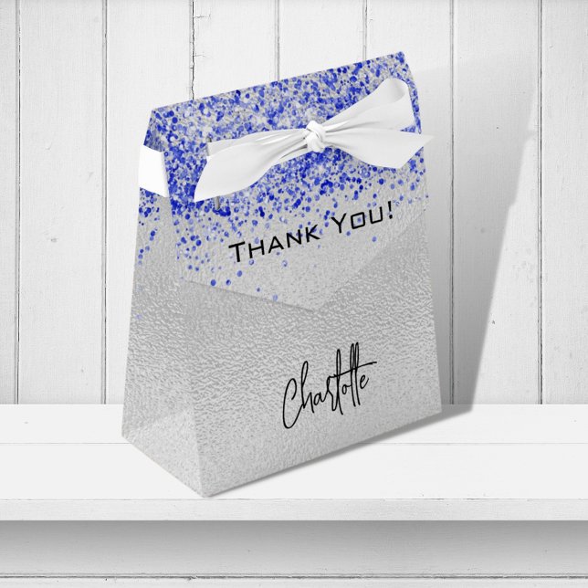 Silver royal blue glitter sparkles name thank you favor boxes (Creator Uploaded)