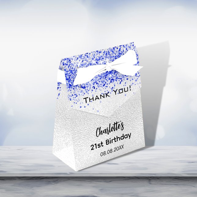 Silver royal blue glitter sparkles name thank you favor boxes (Creator Uploaded)