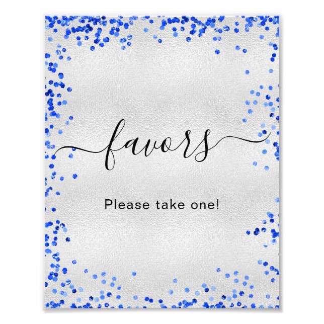 Silver royal blue party favors photo print (Front)