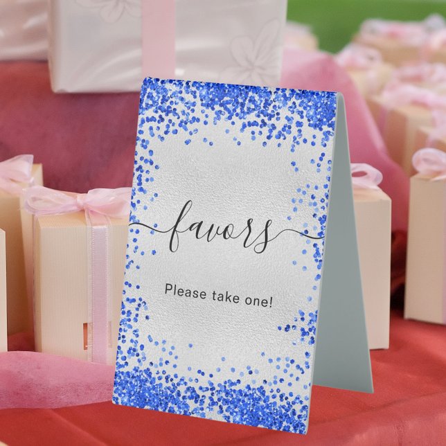 Silver royal blue party favors  table tent (Creator Uploaded)